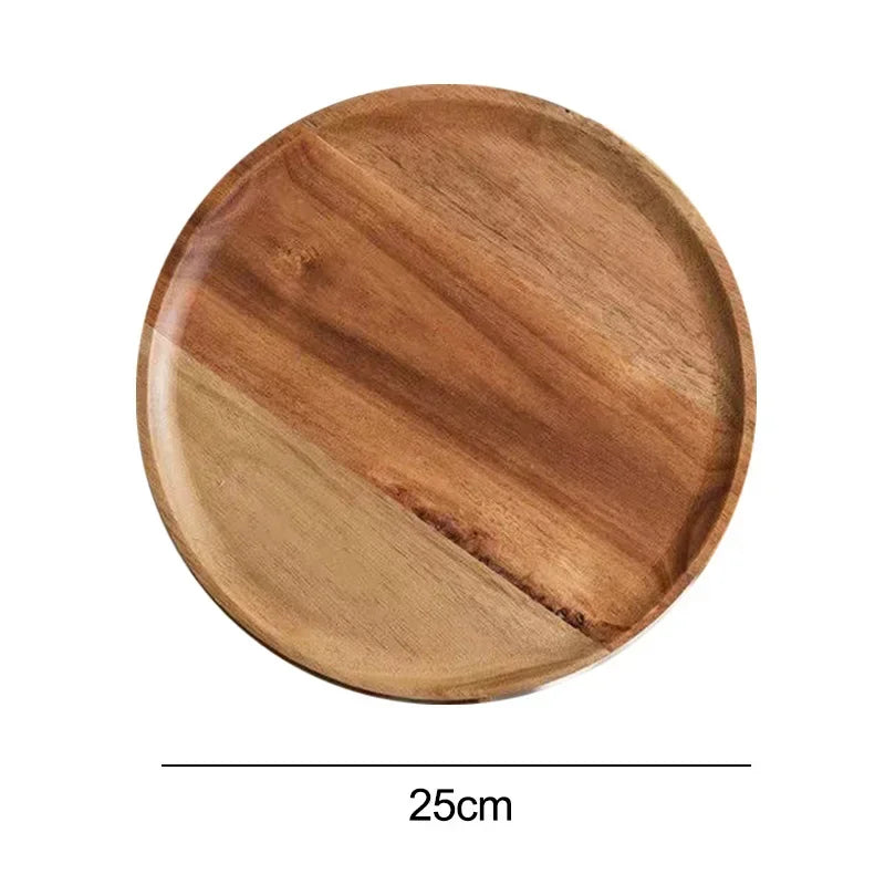Dish10/15/20/25cm Wooden Round Serving Platter Tray