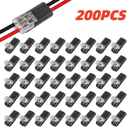 200pcs 2-Pin 2-Way Plug-in LED Wire Connectors Quick-Connect Low-Voltage Wire