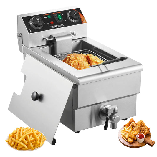 Commercial Deep Fryer Electric Countertop Fryer with Basket 6Qt Stainless Steel Single Oil Fryer w/Temp Control