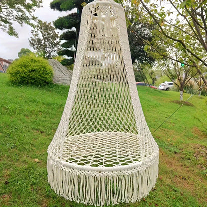 Handmade woven tassel hanging swing indoor or outdoor hammock does not include seat cushion