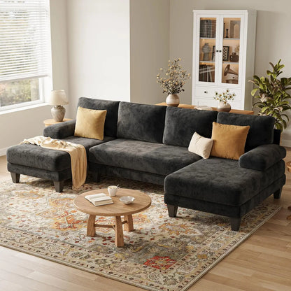 U-Shaped Sectional Sofa with Double Chaise Dark Grey Sectionals