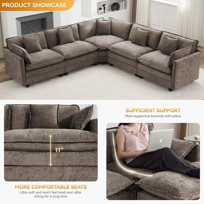 V Shaped Cloud Sectional Sofa, Oversized Deep Seat Couches for Living Room, Comfy Upholstered