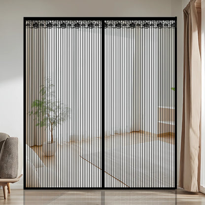 Extra Large Summer Black Striped Magnetic Screen Door Mesh Curtain