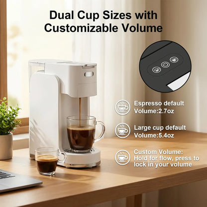 Single-Serve Coffee Maker, 4 in 1 Hot and Iced Coffee Machine, K-Cup Pod, NES Original DG Pod, Customizable Brew Volume, Heats up in 3 Seconds