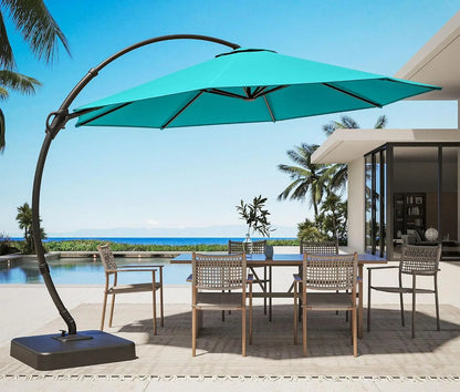 Outdoor Patio Umbrella with Base Included, 11ft Large Sunshade Cantilever Umbrella Deluxe Curvy Aluminum