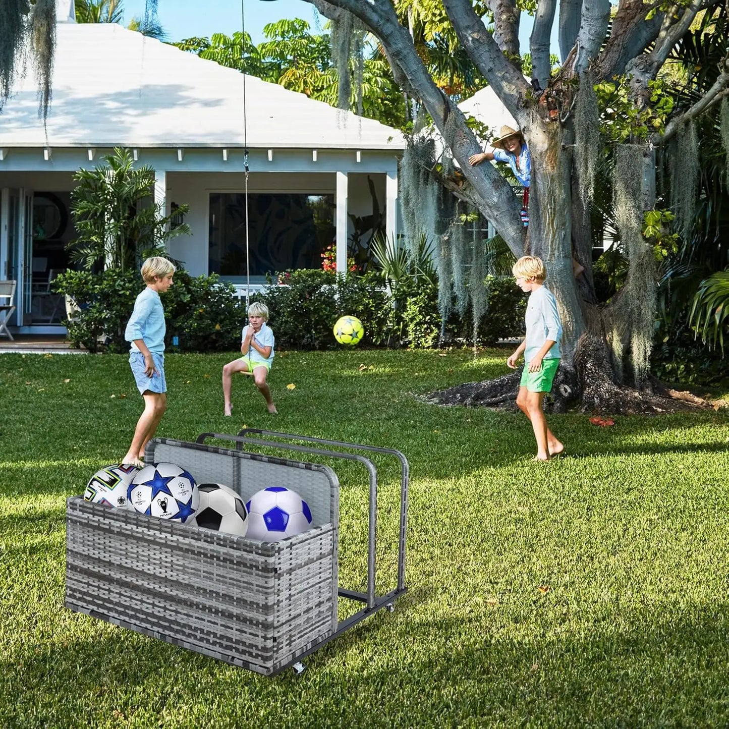 Double Layer Waterproof Outdoor Deck Storage Box for Backyard Patio Grey