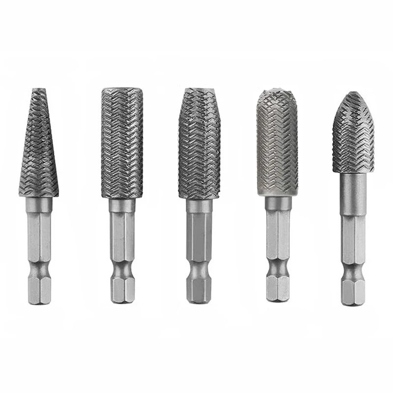 5pcs Hex Shank Rotary Steel File Set for Drilling, Grinding, Sanding & Engraving