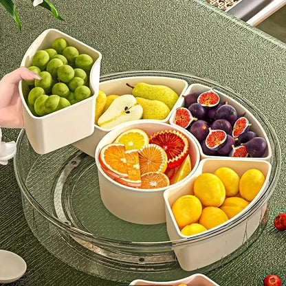 6 Compartment Rotating Transparent Divided Snack Food Storage Container