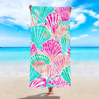 1pc ocean element beach towel, shell starfish printed large beach towel