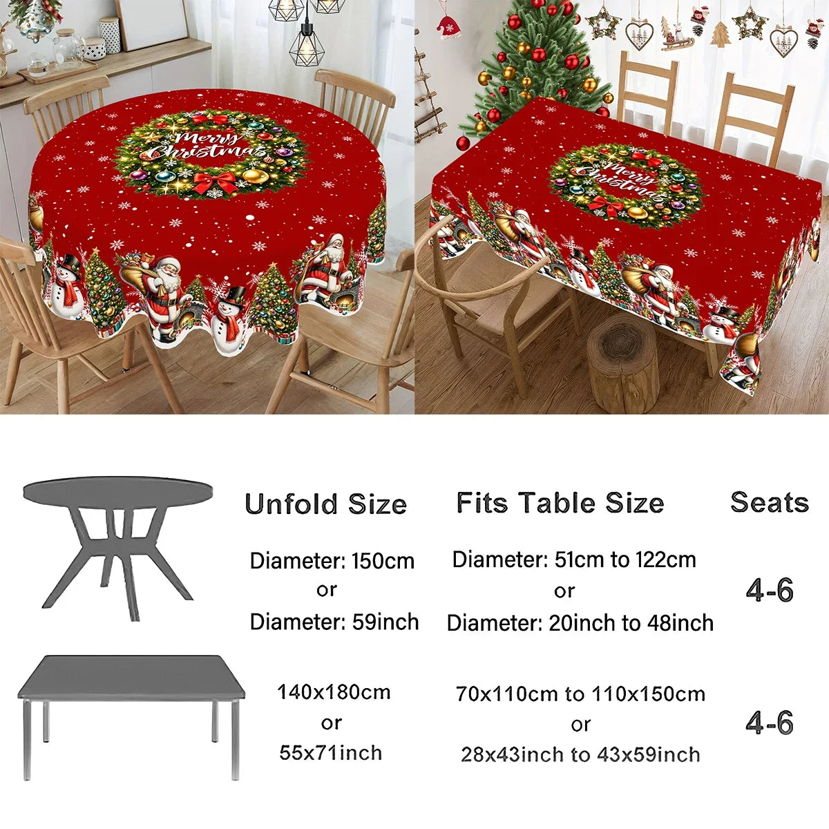 Thick Tablecloth Santa Claus Wreath Pattern Table Cover