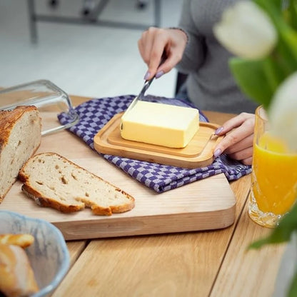 bamboo butter dish with lid for countertop and refrigerator door shelf