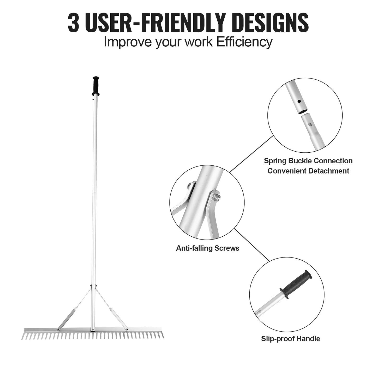 Landscape Rake 36" Head Aluminum Lake Weed Rake with 75" Long Handle for Lawn Care Weeding