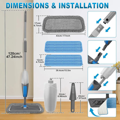 Spray Mop for Multi-Surface Cleaning with Washable Pads, 360° Swivel Head