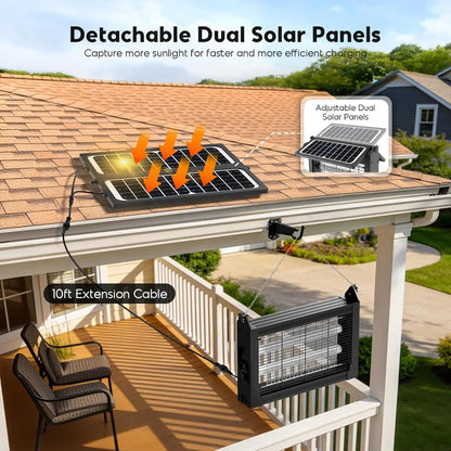 Solar Bug Zapper Outdoor, 4500V Electric Mosquito Zapper with Dual Solar Panels & USB Charging, Waterproof Fly Trap
