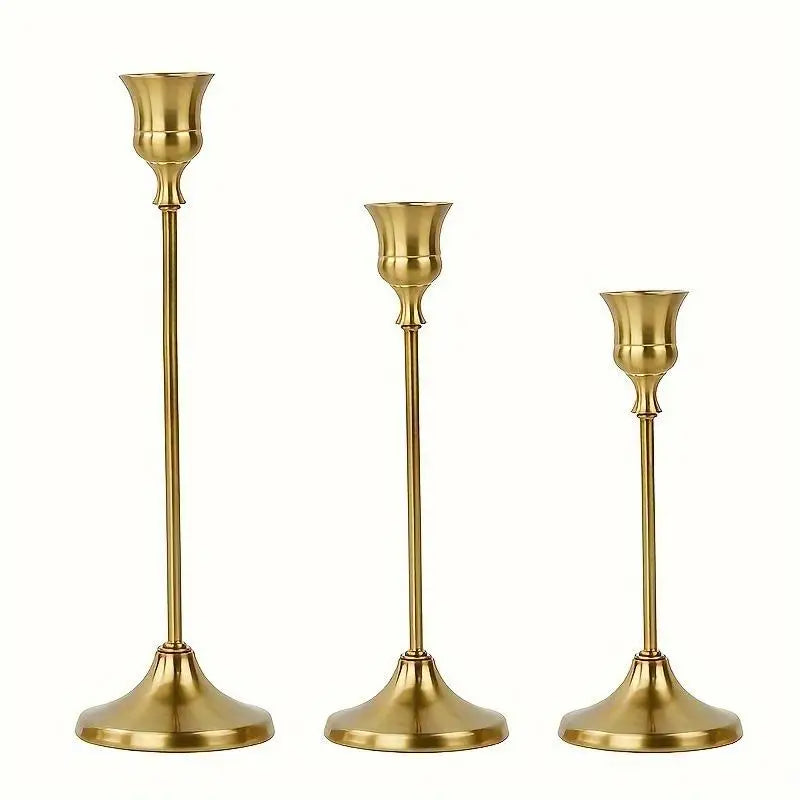 Vintage Elegant Metal And Aluminum Set Of 3 Tabletop Candle Holders