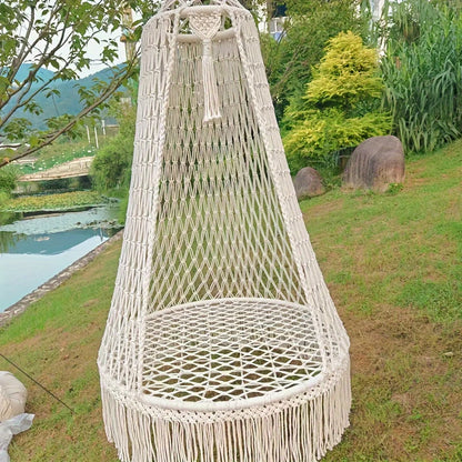 Handmade woven tassel hanging swing indoor or outdoor hammock does not include seat cushion