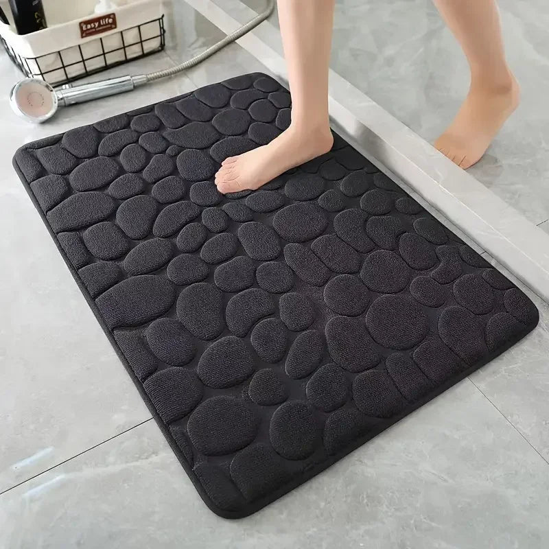 Non-Slip Bathroom Mat Cobblestone Embossed Absorbent Doormat Machine Washable Quick Drying