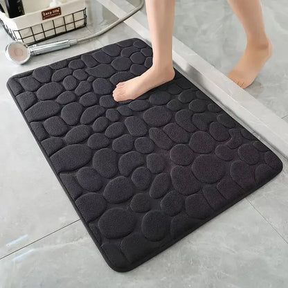 Non-Slip Bathroom Mat Cobblestone Embossed Absorbent Doormat Machine Washable Quick Drying