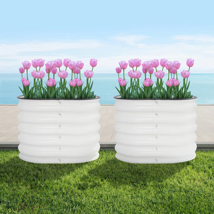 2Pcs Round Raised Garden Bed Aluminum Zinc Plated Steel Rustproof Outdoor Elevated Planter Box Open Base Drainage Garden Plant