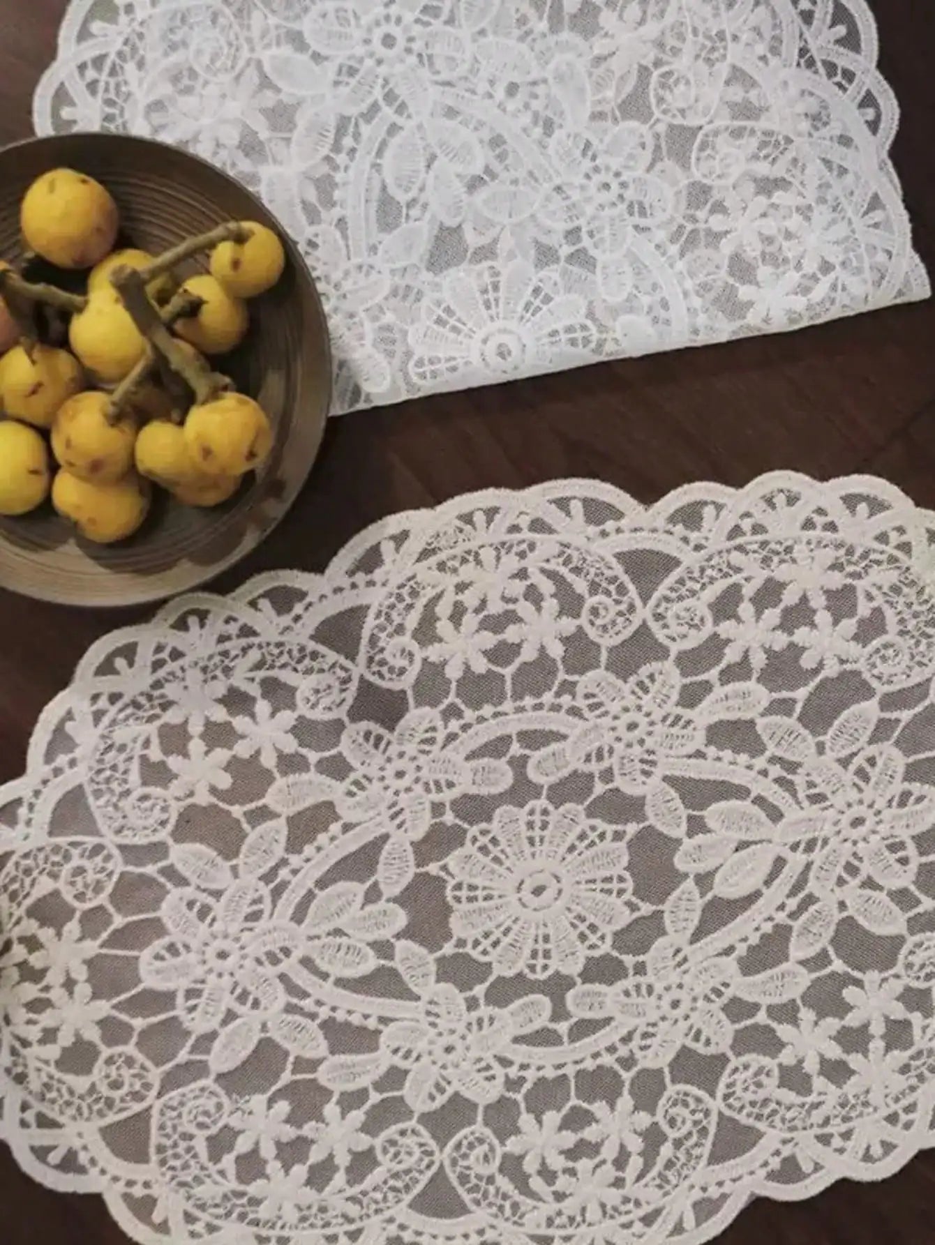 French Embroidered Lace Placemats, Vintage Minimalist Style