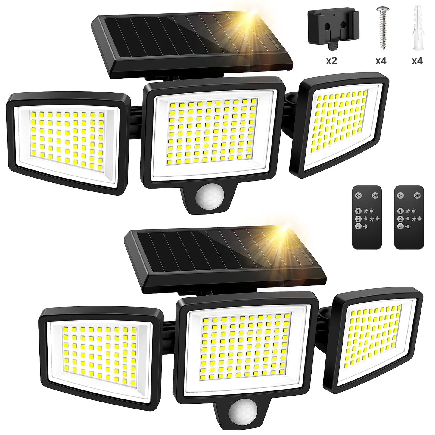 3-Head Solar Outdoor Light, Motion Sensor Security Light with Wireless Remote Control
