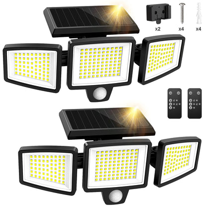 3-Head Solar Outdoor Light, Motion Sensor Security Light with Wireless Remote Control