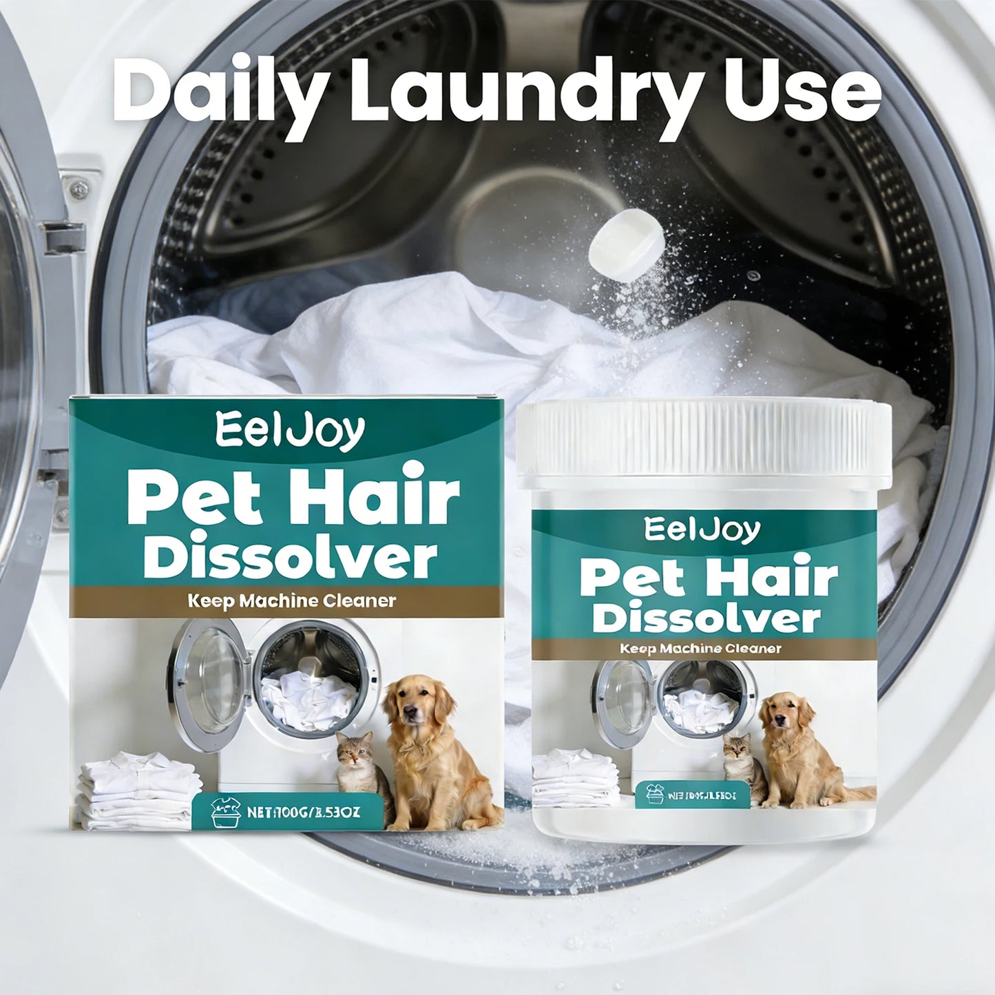 Pet Hair Dissolver Laundry Additive Removes Cat Dog Hair from Clothes.