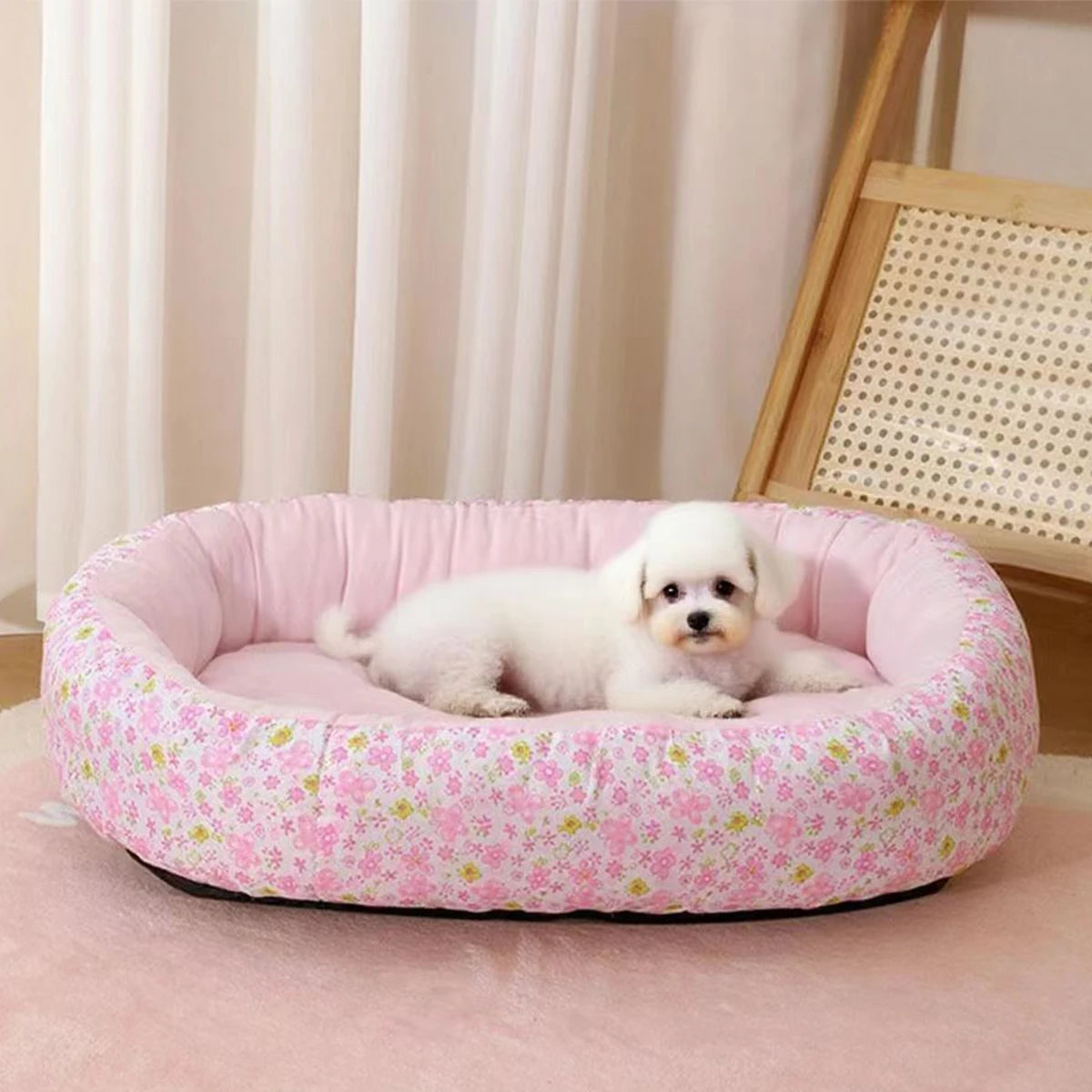 Floral All Season Dog Bed Soft Cat and Dogs Sleeping