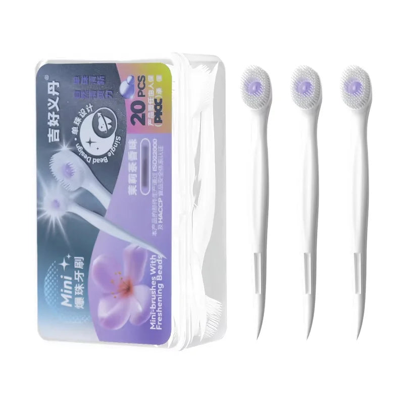 20pcs/box Portable 4-in-1 Toothbrush Toothpick Tongue Scraper for Travel Oral Cleaning Disposable Toothbrush