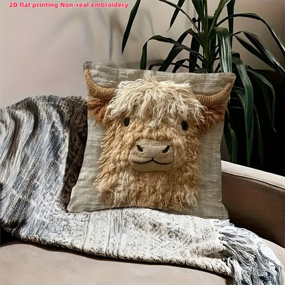 Cute Highland Cow Design 2D Flat-Printed Pillow Cover