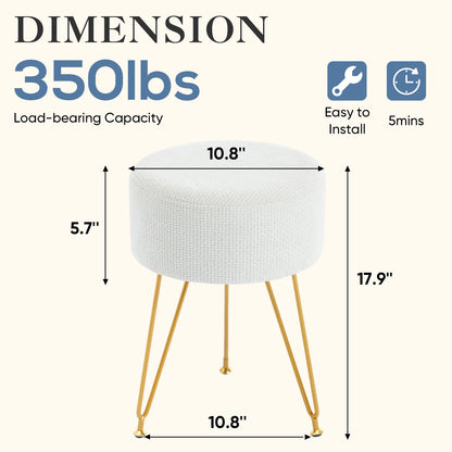 Round Ottoman Velvet Footrest Vanity Stool with 4CM Thick Cushion 350LBS Heavy-Duty Makeup Stool for Home