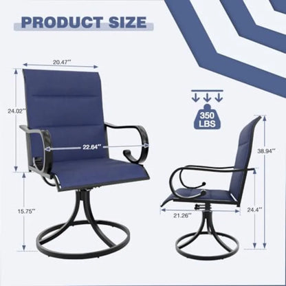 Patio swivel chair set of 2 for outdoor dining, Text Ilene fabric with metal frame,