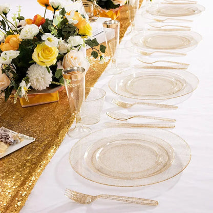50 People Plastic Dinner Plates 7.25inch 10.25inch Gold Plastic Lace Plates