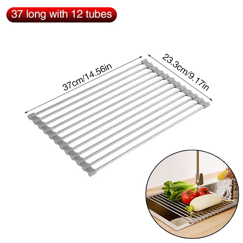 Over Sink Rollable Dish Drying Rack Foldable Stainless Steel Drain Mat