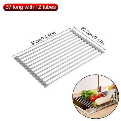 Over Sink Rollable Dish Drying Rack Foldable Stainless Steel Drain Mat