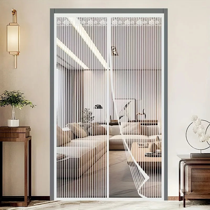White Striped Magnetic Mosquito Net Curtains Designed for Summer to Keep Insects