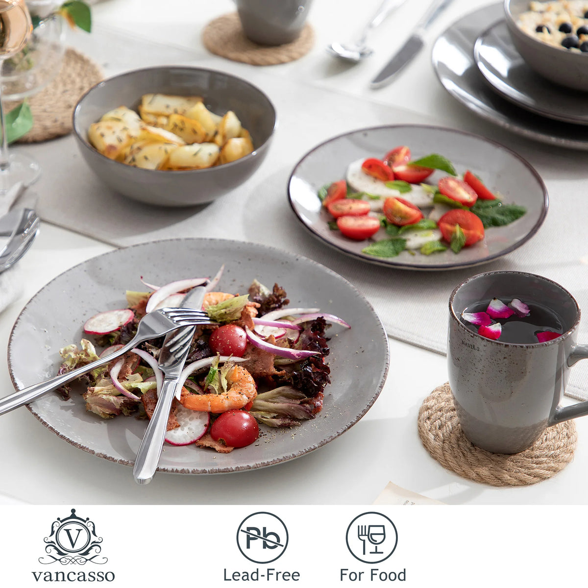 Navia Grey Ceramic Stoneware Dinnerware Set