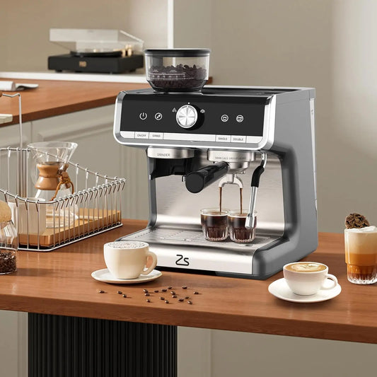 Semi-Automatic Espresso Maker with Grinder for Latte Cappuccino