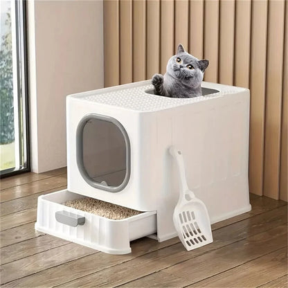 Large Cat Litter Box Pet Toilet Skylight Enclosed Drawer Scoop Covered Tray