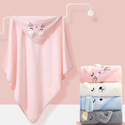 80*80cm/ Cartoon Baby Bath Towel Body Hooded Polyester Fiber Baby Bathrobe Newborn Swaddling