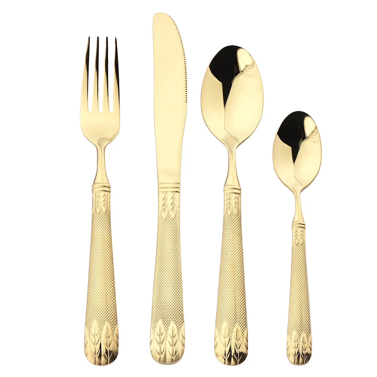 4Pcs Set Gold Wheat Ears Pattern Dinnerware 304 Stainless Steel Tableware