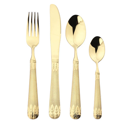 4Pcs Set Gold Wheat Ears Pattern Dinnerware 304 Stainless Steel Tableware