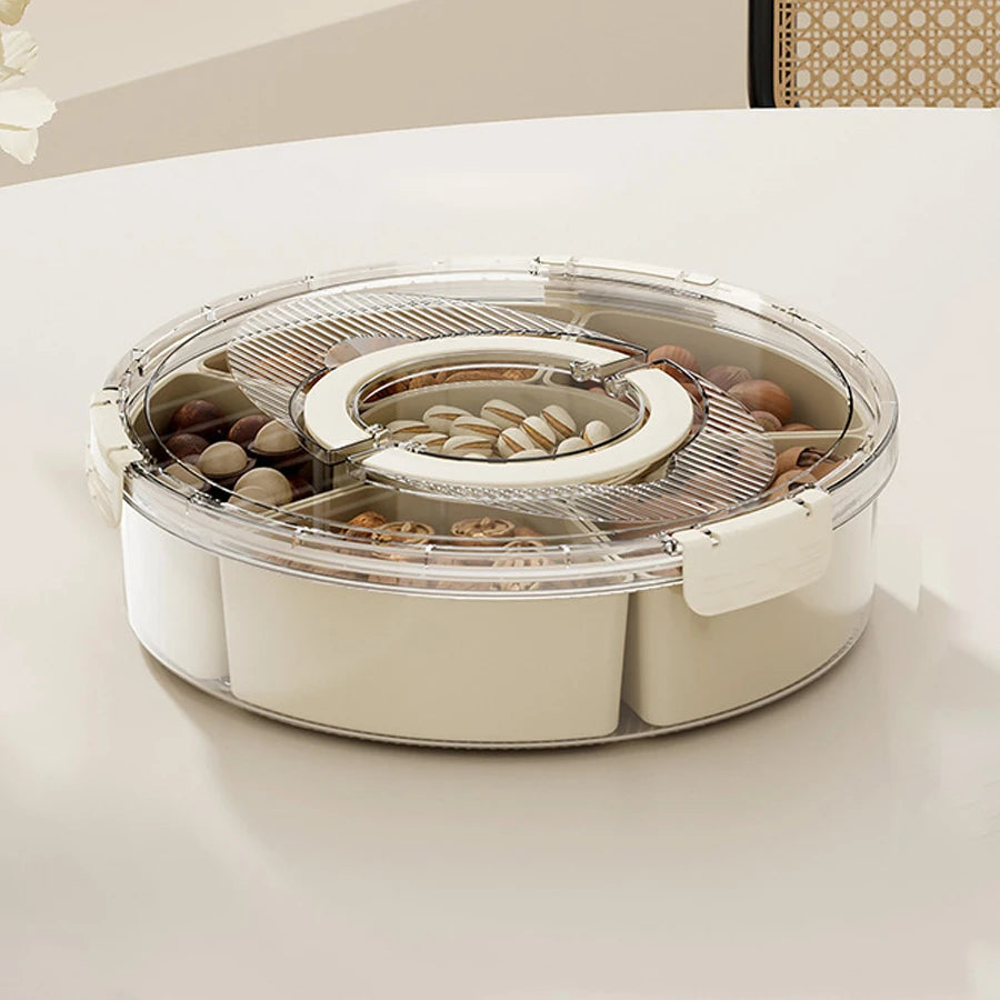 Rotation Divided Serving Tray with Lid and Handle Large Snack Box Container