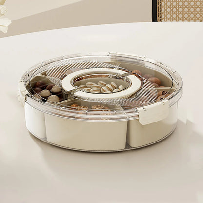 Rotation Divided Serving Tray with Lid and Handle Large Snack Box Container
