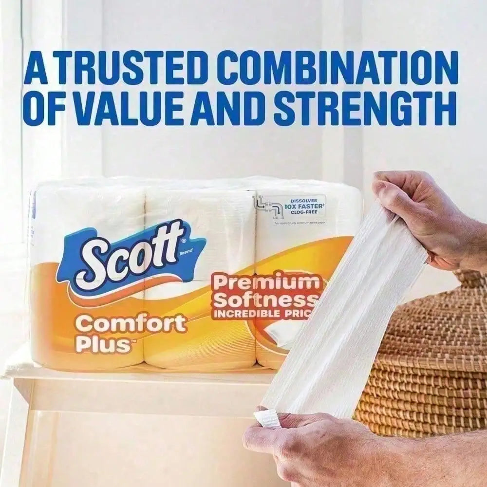 Triple Roll Soft Toilet Paper, 231 Sheets Per Roll, Septic- Scott ComfortPlus For Daily Bathroom