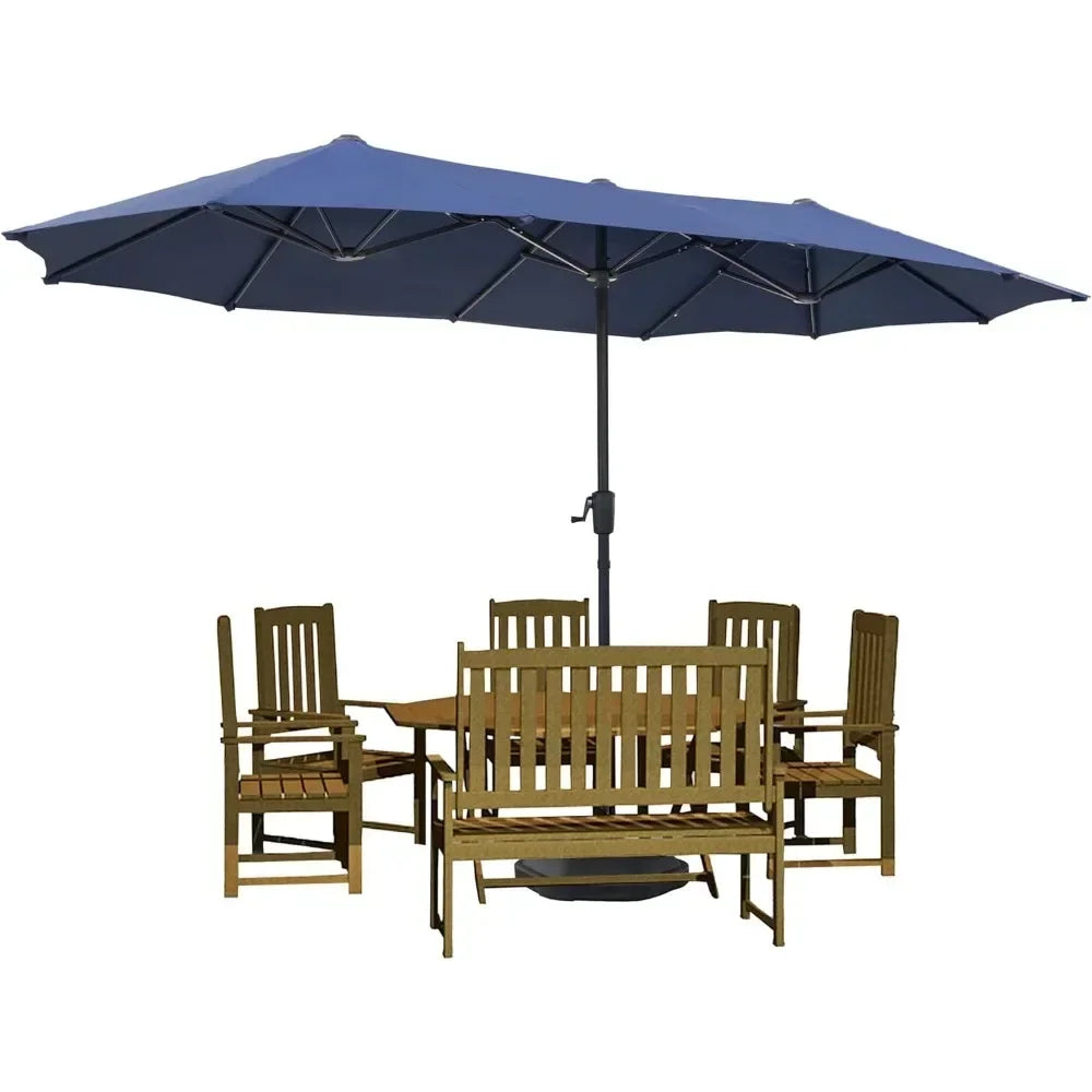 Large terrace umbrella, outdoor double-sided rectangular market umbrella with 12 ribs for UV protection