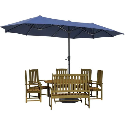 Large terrace umbrella, outdoor double-sided rectangular market umbrella with 12 ribs for UV protection