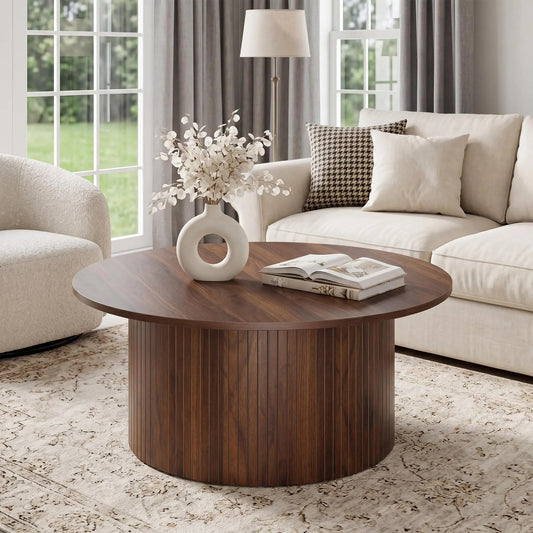 Modern Fluted Drum Coffee Table Round Accent Center Table