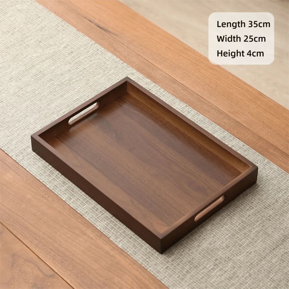 Decorate Tray Rectangular Bamboo Wooden Walnut Color with Handle Serving Tray