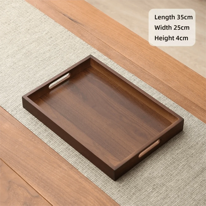 Decorate Tray Rectangular Bamboo Wooden Walnut Color with Handle Serving Tray
